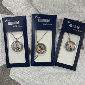 EFAY Silver Floating Charm Necklace with Red, Green & Blue Accents set of 3